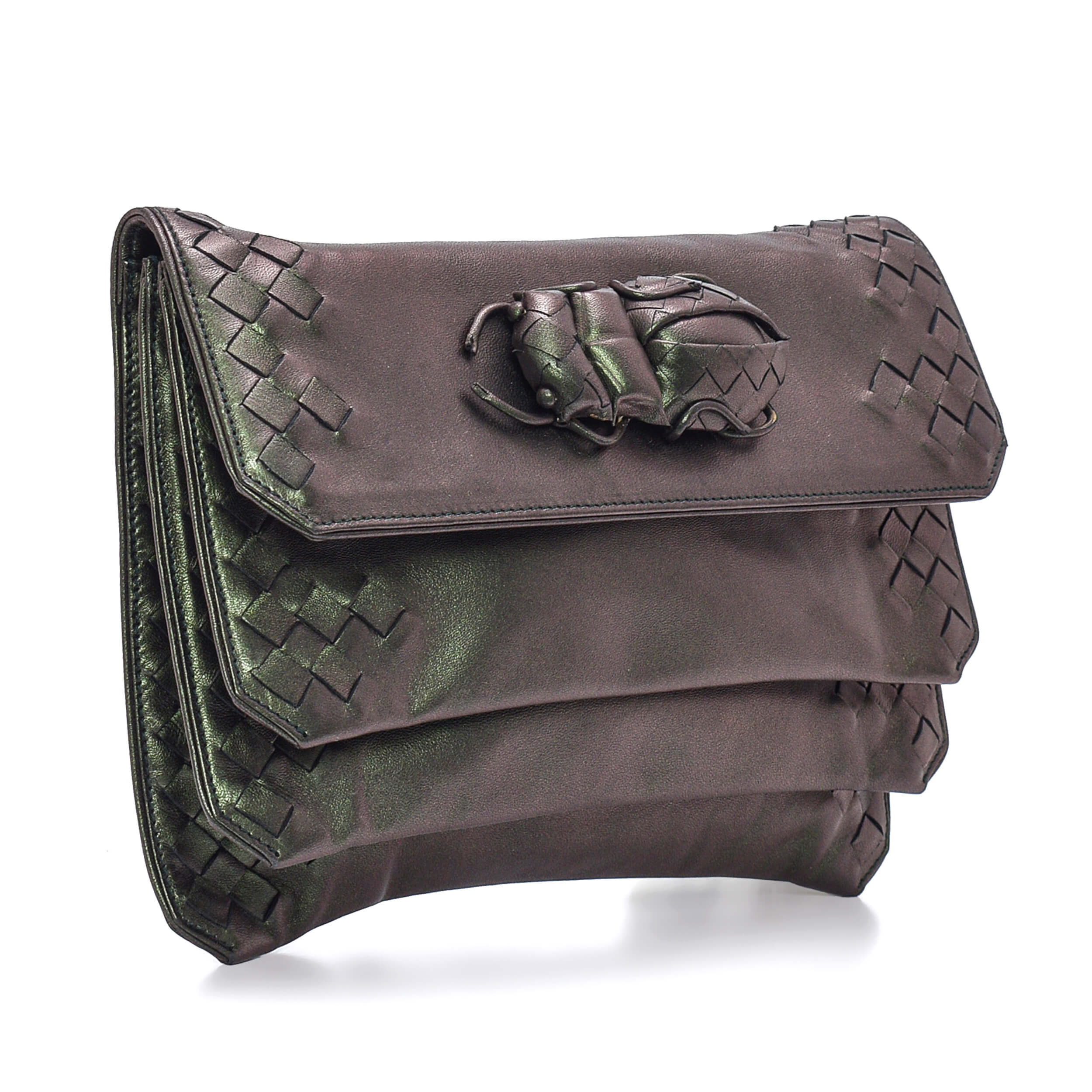 Bottega Veneta - Metallic Green Beetle Clutch Iridescent Clutch